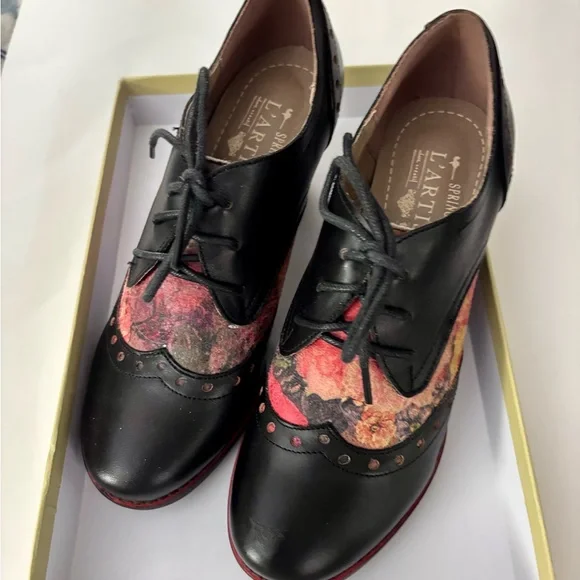 L’Artiste  / Spring Step  Heels - Black and Multicolor retro shoes , Oxford’s - Picture 6 of 10
